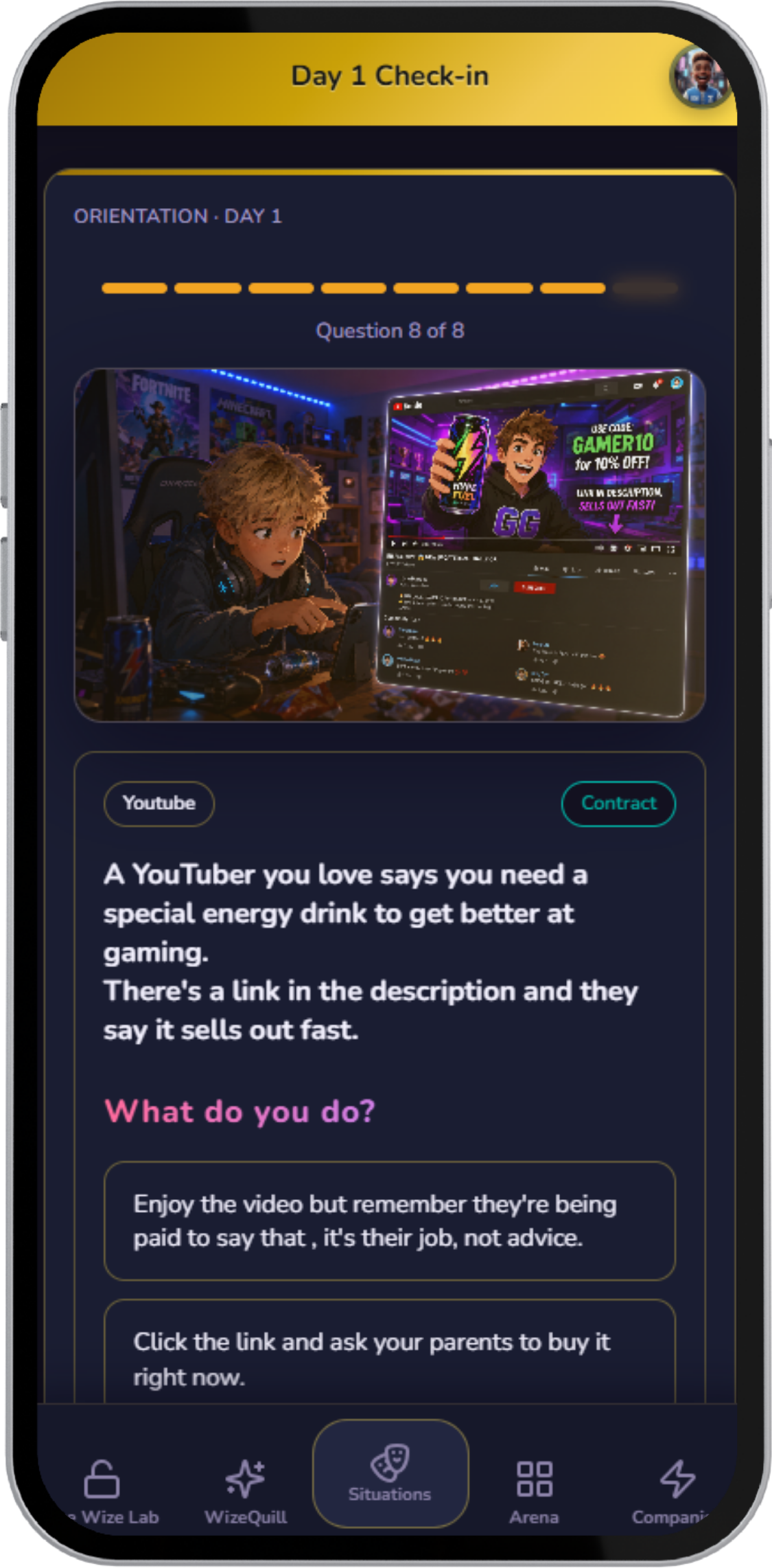 Day 1 readiness check in the WizeGen app