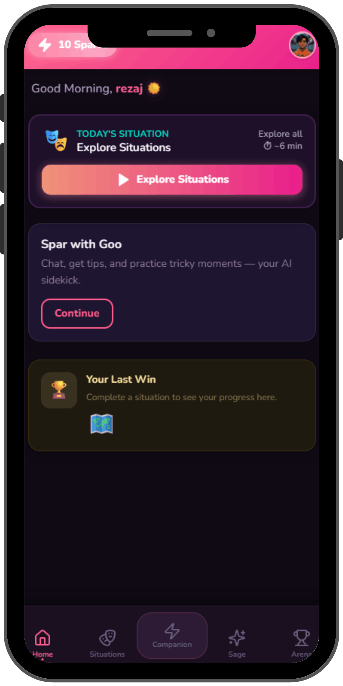 Child Hub preview with mission and progress view